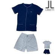 Pigiama Uomo Corto Lancetti Puro Cotone LSM00194 Aperto con Bottoni