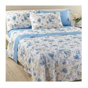 Lenzuola Copriletto In Cotone Spring Roses Celeste Piazza E Mezza Caleffi