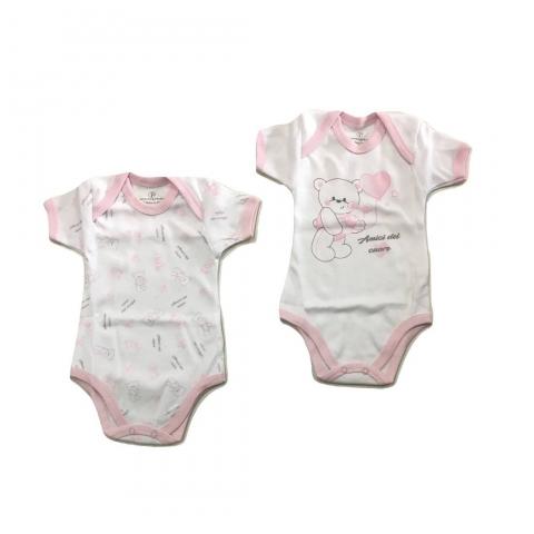 Body Neonata Caldo Cotone Manica Corta Nazzareno Gabrielli 2 Pezzi Art 209 Rosa