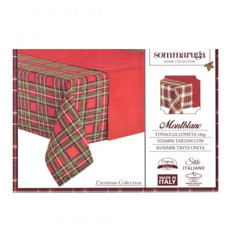 Tovaglia Natalizia Per 6 Montblanc Tartan Con Runner