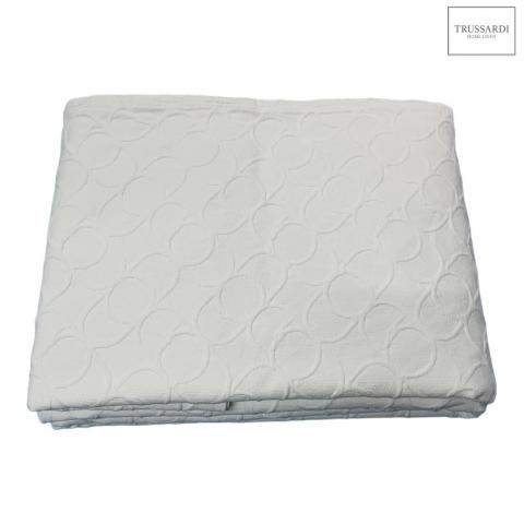Copriletto Trussardi Matrimoniale Contemporary Logo Puro Cotone Jaqurd Bianco