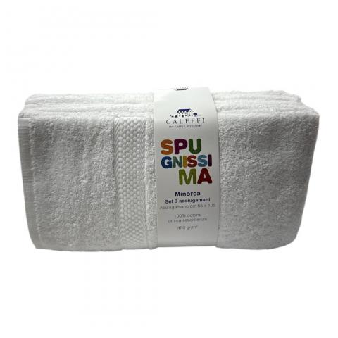 Asciugamano Caleffi In Cotone Minorca 3 Pezzi Bianco Spugnissima Da 450 Grammi