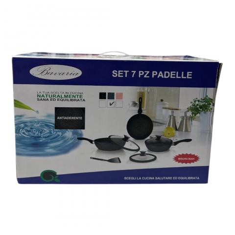 Set Padelle 7 Pezzi Rivestimento In Pietra Con Coperchi Antiaderente