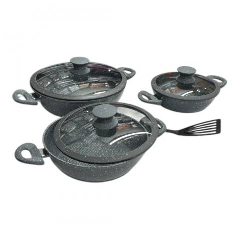 Set Tegami 7 Pezzi Rivestimento In Pietra Con Coperchi Antiaderente