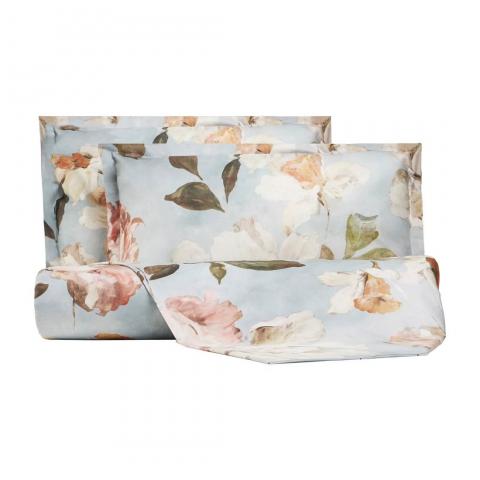 Lenzuola Mirabello Vanity Flowers Azzurro Matrimoniale Lenzuolo Copriletto In Percalle