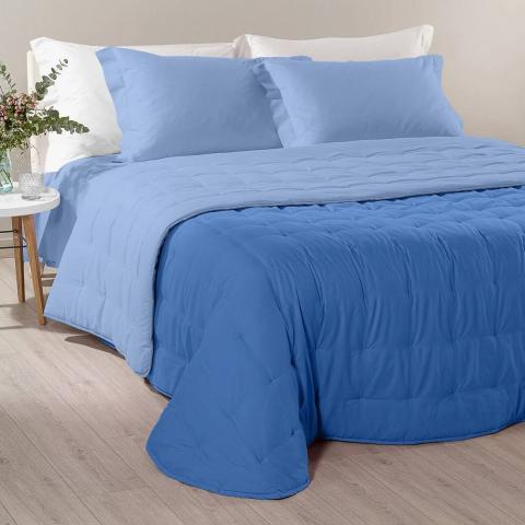 Trapunta Caleffi Calduccia Singola In Microfibra Da 200 Grammi Bicolor Blu Celeste