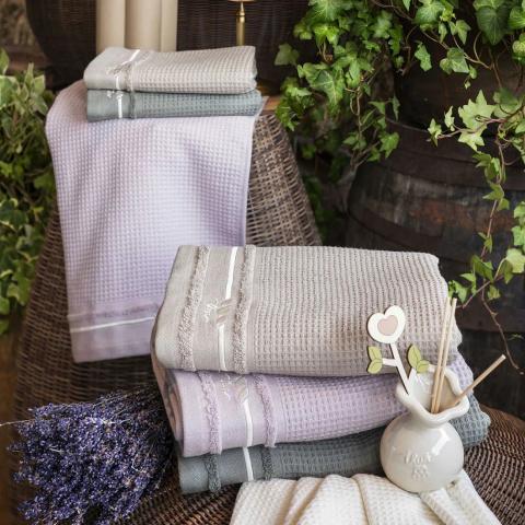THUN Set 2 Asciugamani Country Bloom 40x60 + 60x100 cm Tinta Unita Cream
