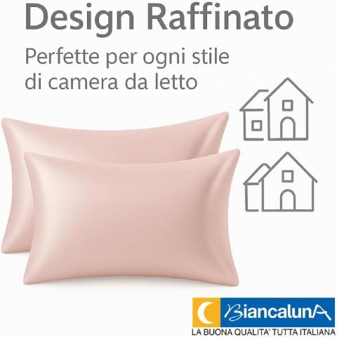 Coppia Federe in Seta di Bamboo CLARA Anticrespo Antirughe Ipoallergeniche Traspiranti Eleganti e Morbide  Made in Italy (ROSA)