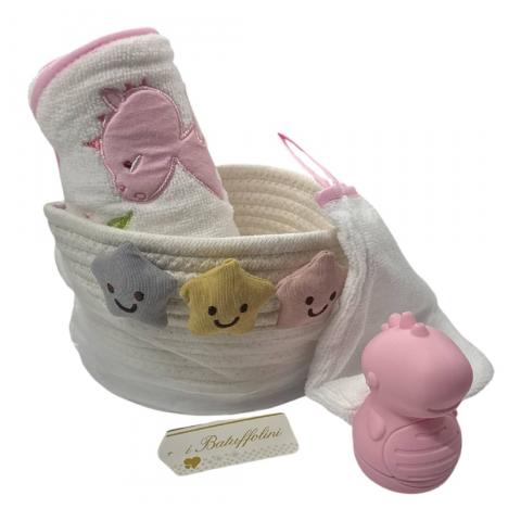 Accappatoio Triangolo Cesta Manopola Gioco Batuffolini Drago Rosa