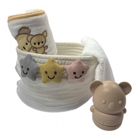 Accappatoio Triangolo Cesta Manopola Gioco Batuffolini Orsetto Beige