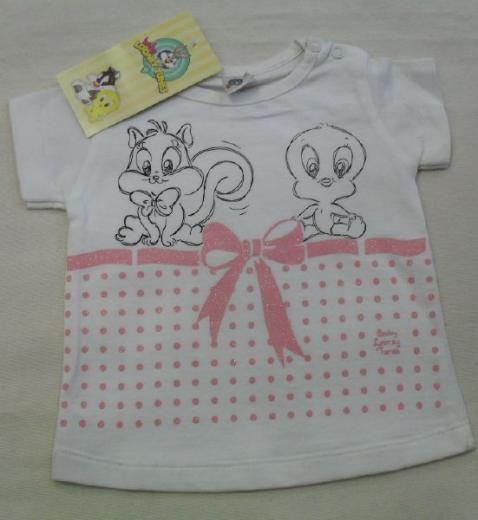 T-Shirt Titty Looney Tunes Neonata Bimba Bianco Rosa con fiocco Art 53