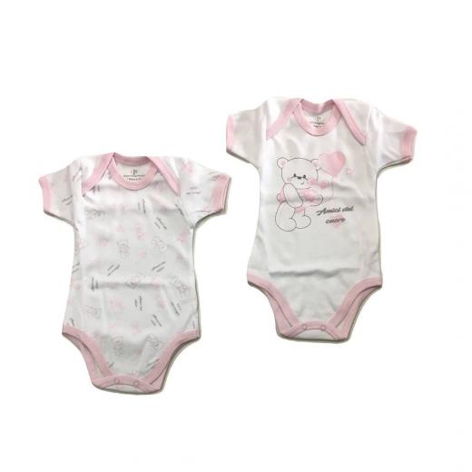 Body Neonata Caldo Cotone Manica Corta Nazzareno Gabrielli 2 Pezzi Art 209 Rosa