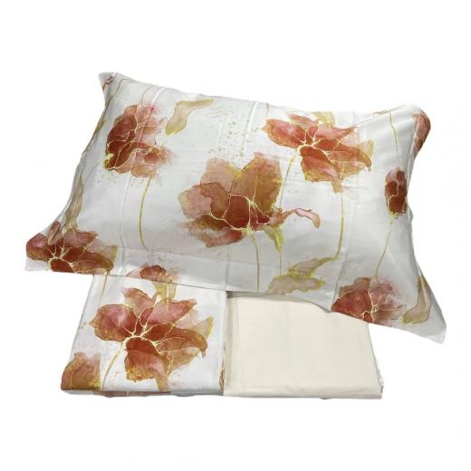 Lenzuola Copriletto Mirabello Matrimoniale Lenzuolo Golden Flowers Cotto Bianco