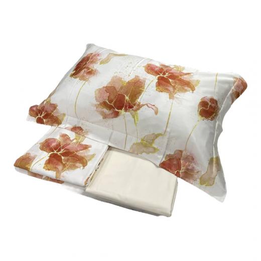 Lenzuola Copriletto Mirabello Matrimoniale Lenzuolo Golden Flowers Cotto Bianco