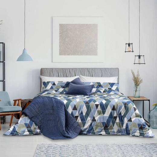 Trapunta Matrimoniale Happidea Piumone Happidea Oren Blu Esterno Cotone