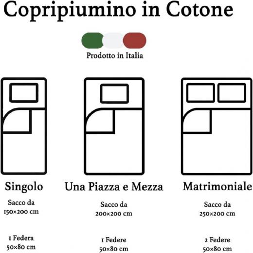Copripiumino Puro Cotone Sofia Made In Italia Sacco 1 Federa Singolo Vari Colori