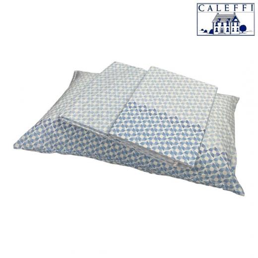Lenzuola Caleffi Matrimoniale Pagoda Azzurro Puro Cotone Completo