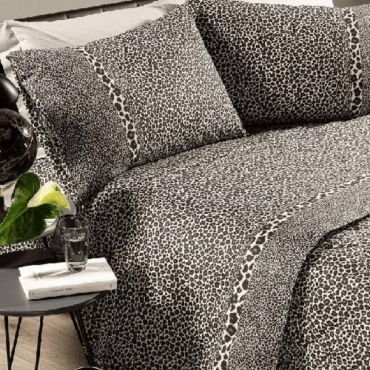 Lenzuola Caleffi Matrimoniale Leopard Grigio Puro Cotone Completo