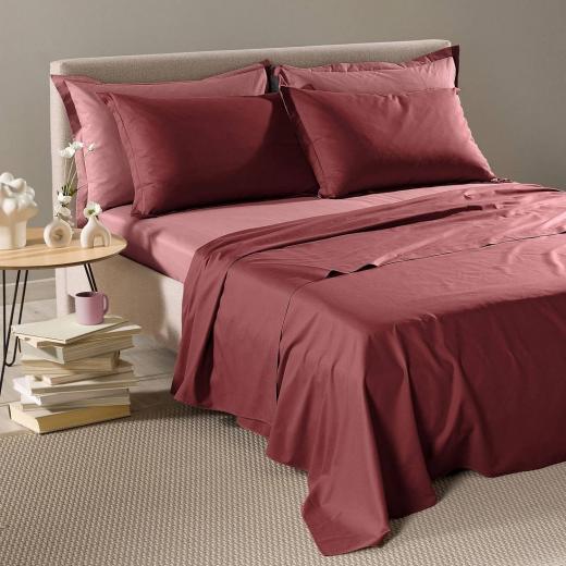 Completo Lenzuola In Cotone Vita Double Matrimoniale Bordeaux Primanatura
