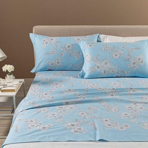 Lenzuola Flanella Matrimoniale Caleffi Serenity Azzurro In Puro Cotone