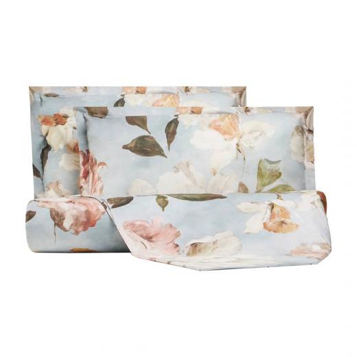 Lenzuola Mirabello Vanity Flowers Azzurro Matrimoniale Lenzuolo Copriletto In Percalle