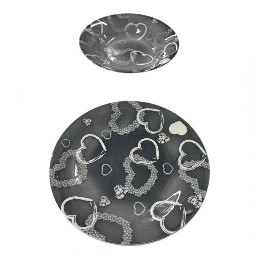 Set Piatti Porcellana 12 Pezzi DGBavaria Glamour Cuori Grigio