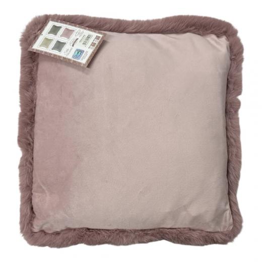Cuscino Arredo In Velluto Con Balza In Pelliccia Cm 40x40 Rosa