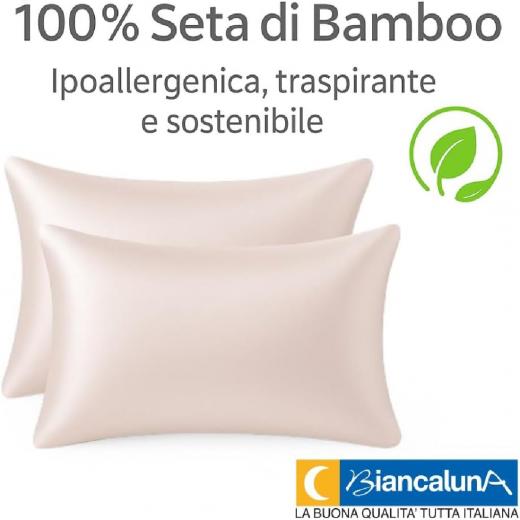 Coppia Federe in Seta di Bamboo CLARA Anticrespo Antirughe Ipoallergeniche Traspiranti Eleganti e Morbide  Made in Italy (ROSA)