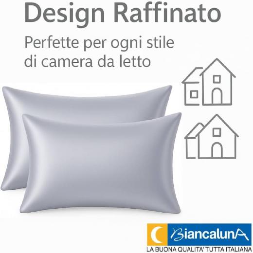 Coppia Federe in Seta di Bamboo CLARA Anticrespo Antirughe Ipoallergeniche Traspiranti Eleganti e Morbide  Made in Italy (GRIGIO)