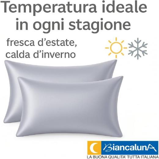 Coppia Federe in Seta di Bamboo CLARA Anticrespo Antirughe Ipoallergeniche Traspiranti Eleganti e Morbide  Made in Italy (GRIGIO)