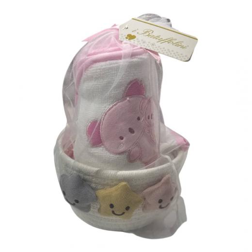 Accappatoio Triangolo Cesta Manopola Gioco Batuffolini Orsetto Rosa