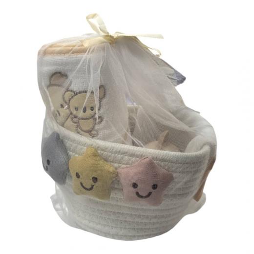 Accappatoio Triangolo Cesta Manopola Gioco Batuffolini Orsetto Beige