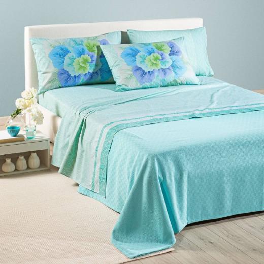 Completo Lenzuola Caleffi Major Blu Matrimoniale Puro Cotone