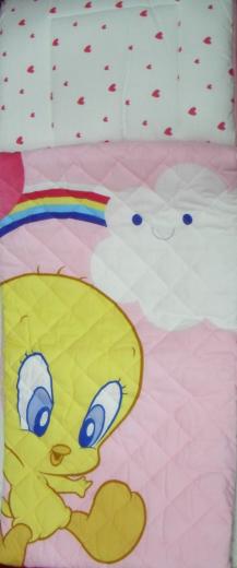 TRAPUNTINA+PARACOLPI CULLA LETTINO BASSETTI DISEGNO TITTY LOONEY TUNES SKY ROSA