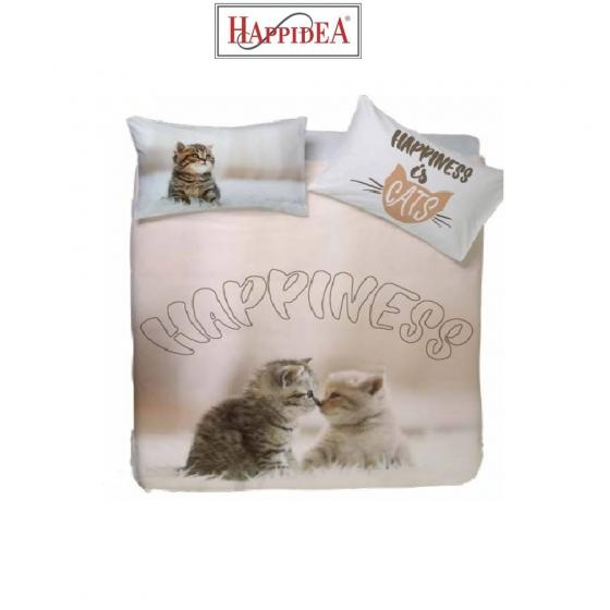 Parure Copripiumino Piazza e Mezza Stampa Digitale Happidea Happiness Gatti