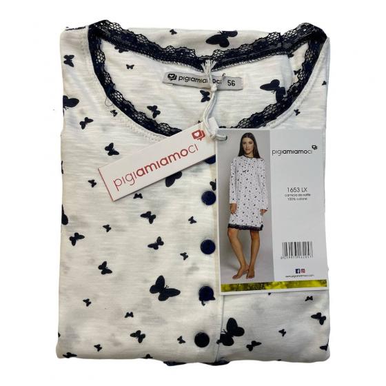 Camicia Donna Pigiamiamoci Conformata Puro Cotone Manica Lunga 1653