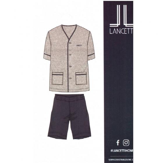 Pigiama Uomo Corto Lancetti Puro Cotone LSM00194 Aperto con Bottoni