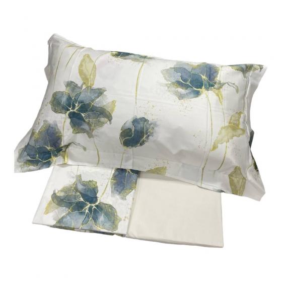 Lenzuola Copriletto Mirabello Matrimoniale Lenzuolo Golden Flowers Blu Bianco