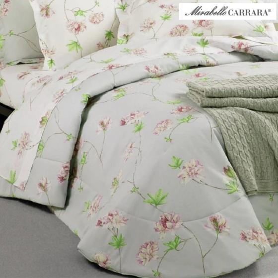 Trapunta Matrimoniale Mirabello Azalea in Percalle di Cotone Grigio/Rosa