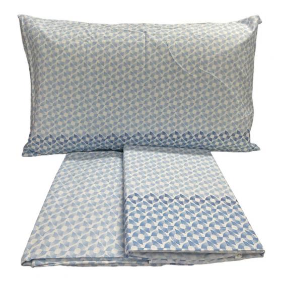 Lenzuola Caleffi Matrimoniale Pagoda Azzurro Puro Cotone Completo