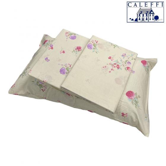 Lenzuola Caleffi Matrimoniale Flora Bordeaux Puro Cotone Completo
