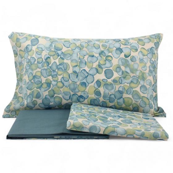 Lenzuola Fazzini Matrimoniale Puro Cotone Made in Italia Bolle Verde