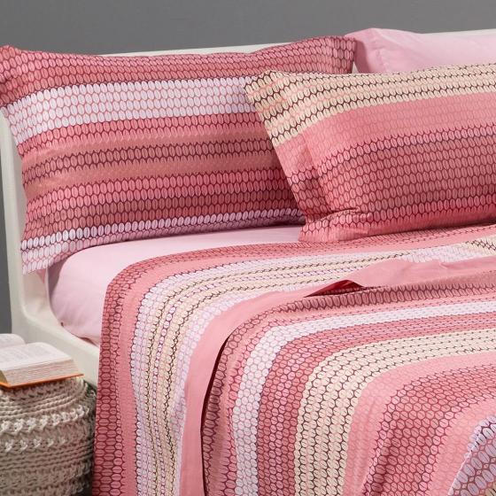 Lenzuola Copriletto In Cotone Folk Singolo Corallo Caleffi Home