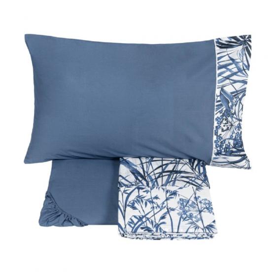 Lenzuola Fazzini Field Blu Matrimoniale In Cotone Lenzuolo Copriletto