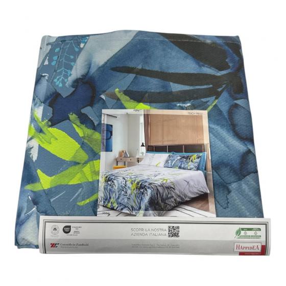 Copriletto Piazza E Mezza Happidea Teich Blu Piquet Made In italy