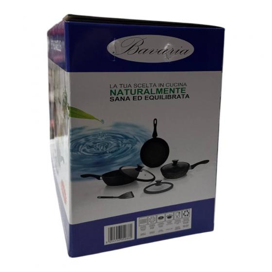 Set Padelle 7 Pezzi Rivestimento In Pietra Con Coperchi Antiaderente
