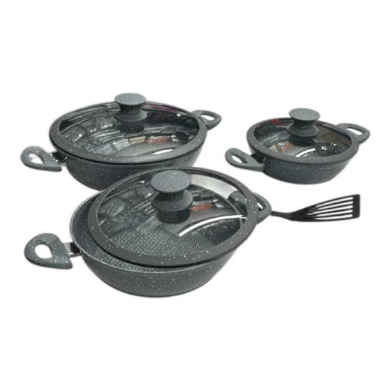 Set Tegami 7 Pezzi Rivestimento In Pietra Con Coperchi Antiaderente