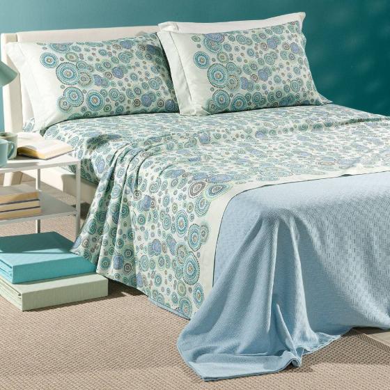 Lenzuola Caleffi Matrimoniale Dea Azzurro Puro Cotone Completo