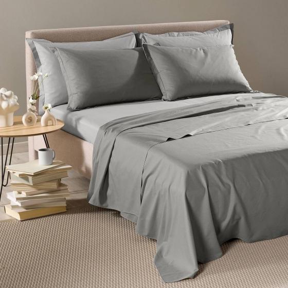 Completo Lenzuola In Cotone Vita Double Matrimoniale Grigio Primanatura