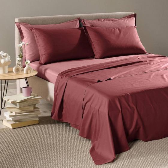 Completo Lenzuola In Cotone Vita Double Matrimoniale Bordeaux Primanatura